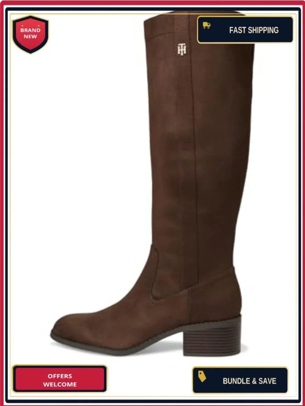 Tommy Hilfiger Women's Faux Fur Lined Knee High Block Heel Boots Pointed Toe Zip